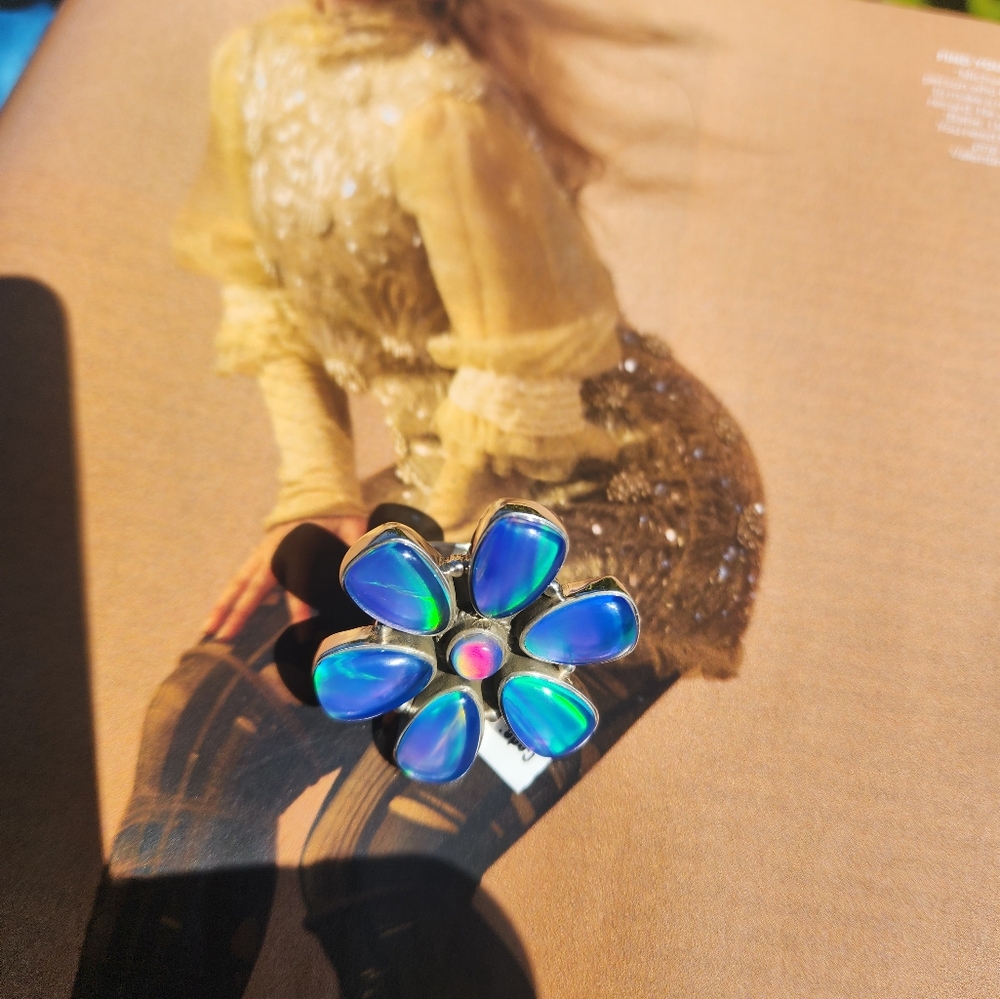 Aura OPAL in Beautiful Blue Flower Ring